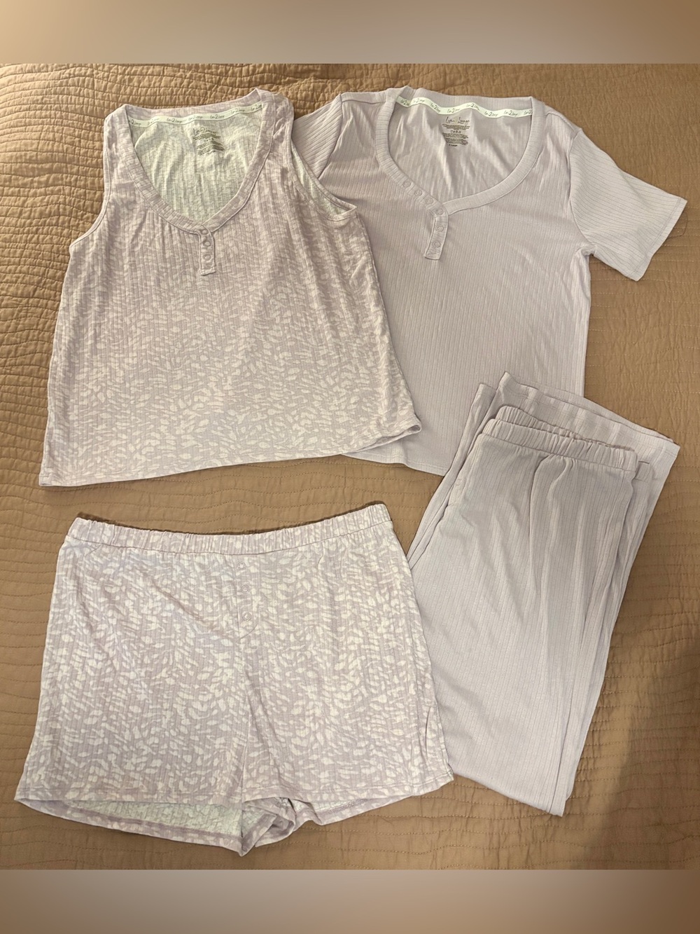 Women's 4-Piece Pajama & Loungewear Set in Soft Lavender & Print Sz XL NWOT